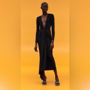 Solace London Black Long Sleeve Midi Gown Size US12 NWT